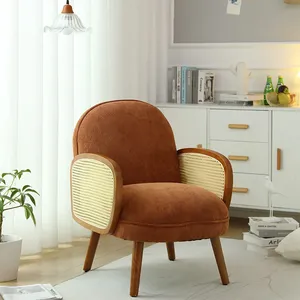 Fauteuil d'appoint en rotin avec accoudoirs en velours bouclé Teddy, style moderne du milieu du siècle, fauteuil rond en rotin vert, orange, rouge, bleu marine, blanc, gris - Product Image 6