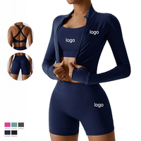 Ensemble de yoga 3 pièces écologique pour femme : Leggings respirants taille haute extensibles sans coutures, soutien-gorge de sport et cordon de serrage pour fitness et gym