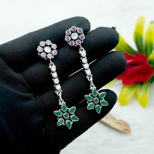 925 Sterling Silver Earring <b>Stud</b> Natural Ruby <b>Emerald</b> & CZ Rose Gold Perfect Wedding Gift - Product Image 3