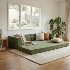 Canapé-lit paresseux en velours trois places moderne, entièrement rembourré en mousse, pour tout-petits, canapé-lit de sol compressible pour salon, villa, appartement - Product Image 2