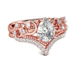 Ensemble de bagues de mariage Jeulia en argent sterling plaqué or rose avec coupe poire - Product Image 2