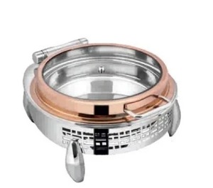 SS Round Half Glass Chafing Dish Cover Rose Gold Frame 7L, Round SS Food <b>Warmer</b> with Half Glass Lid 7L - Product Image 6