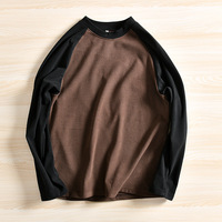 T-shirt Homme Ample à Manches Longues en Velours Allemand Tricoté Épais, Personnalisé avec Logo OEM, Couleurs Contrastées, Chaud et Confortable