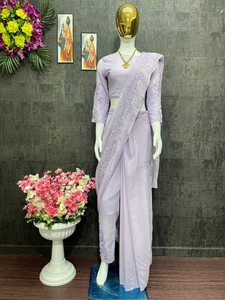 Nouveau Designer Partywear Look Georgette Saree Broderie Séquence Travail Plazo Saree Indien Vêtements De Mariage Femmes Saree Entièrement Cousu - Product Image 3