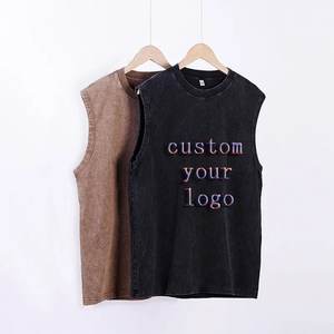 2025 New Trend Acid Washed <b>Distressed</b> Tank <b>Tops</b> for Men Plain Blank Cotton Oversized Drop Shoulder vintage Tank <b>Tops</b> for Men - Product Image 1