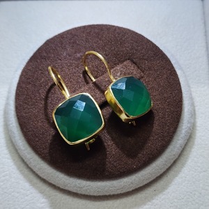 Pendientes de Plata de Ley 925 chapados en oro hechos a mano diseñador único clásico verde ónix piedra preciosa excelente calidad moda clásica - Product Image 2