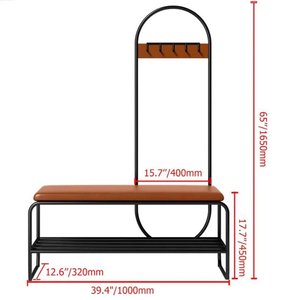 Minimalist Design Wooden <b>Shoe</b> Rack with Cushioned Seat and Hanging <b>Hooks</b> - Product Image 6