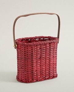 Pink Eco-Friendly Circle Shape Two-Compartment Natural Rattan Storage <b>Basket</b> - Product Image 1