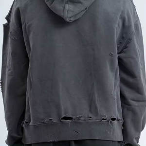 Sweat à capuche en polaire surdimensionné en coton uni épais 500GSM pour hommes, sweat à capuche court lourd du fabricant personnalisé 400 gsm Boxy français XS - Product Image 5