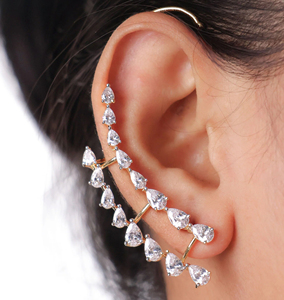 Luxury CZ <b>Ear</b> <b>Cuff</b> <b>Earrings</b> for Women Pear Cut Crystal <b>Ear</b> Climber Wrap <b>Earrings</b> Gold Plated Statement Jewelry - Product Image 3