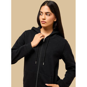 Women's Plain <b>Zip</b> Hoodie Casual Full <b>Zip</b> <b>Hooded</b> Sweatshirt Long Sleeve Layering Top OEM Custom Logo 100% Cotton Fleece - Product Image 4
