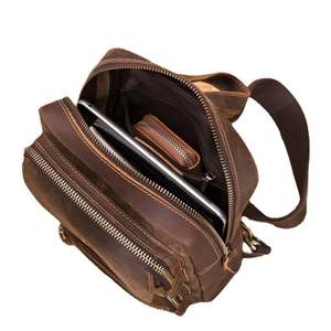 Petits sacs bandoulière unisexes en cuir véritable, antivol, avec fermeture éclair, sac de poitrine, sac messager - Product Image 2