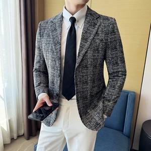 Trajes de Negocios para Hombre, Estilo Británico, de Lujo, Cruzados, Transpirables, Antiarrugas, de Lana de Alta Calidad, a Cuadros, Corte Entallado - Product Image 2