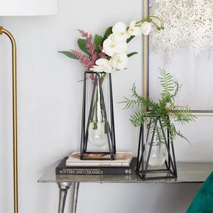 Vase à fleurs géométrique noir élégant avec récipient en verre pour étagère de salon et présentation de centre de table, vente en gros en provenance d'Inde - Product Image 5