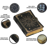 Carnet de notes vintage fait main à couverture rigide en papier, cadeau élégant pour hommes et femmes, motif demi-soleil et lune, reliure cousue, 7x5 pouces, 120 feuilles