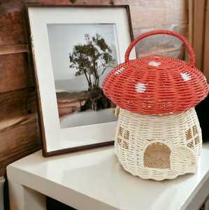 Beautiful Design Handmade Mushroom Shape Rattan <b>Basket</b> <b>With</b> <b>Lid</b> Natural Rattan <b>Storage</b> <b>Basket</b> Bin Organizer for Kids Room - Product Image 4