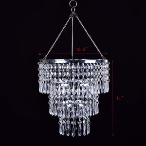 3 Tiers Fuax <b>Crystal</b> Acrylic Beaded Chandelier, W10.5" H11",Modern Chrome Chandelier Ceiling Pendant <b>Light</b> <b>Shade</b> with Clear Acry - Product Image 1