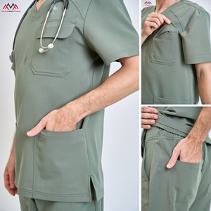 Tenues médicales extensibles en toile pour femmes FMF, col montant, manches courtes, pour usage hospitalier, blouses d'infirmière en coton, haut de tenue médicale personnalisé - Product Image 6