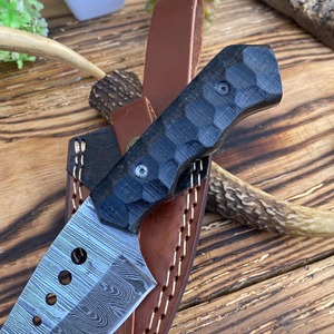 Couteau à lame EDC tactique de chasse en acier Damas forgé à la main avec gaine en cuir couteau de Cowboy de nouvelle conception pris en charge par l'OEM - Product Image 2