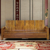 Set Sofa Seksional Kayu Jati Desain Klasik Persegi Asia |   Rangka Kayu Solid Indonesia 4-Kursi Penyimpanan Berkelanjutan Luar Ruangan