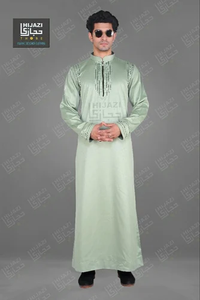 Tela importada de seda transpirable Jubba Thobe musulmana tradicional de diseñador para bodas - Product Image 2