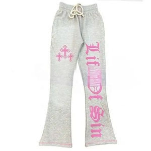Pantalon de survêtement droit à jambe large et délavé à l'acide vintage personnalisé pour hommes Vente de gros Pantalon de survêtement évasé pour hommes en coton éponge français Pantalon empilé pour hommes - Product Image 6