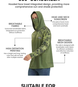 Camiseta de Pesca de Diseño Personalizado OEM ODM, Transpirable, de Poliéster, UPF 50, Cortavientos, de Manga Larga, con Capucha, de Secado Rápido, para Verano - Product Image 2