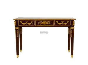 Mesa Auxiliar Cuadrada de Estilo Francés de Lujo con Incrustaciones Florales y Detalles en Latón Dorado Antiguo para Decoración Clásica de Esquinas - Product Image 1