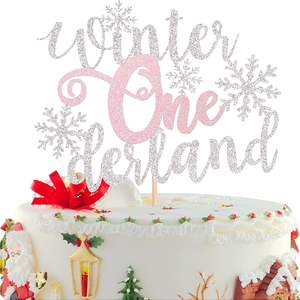 เค้กวันเกิดเกล็ดหิมะสีชมพูประกายประดับบนยอดฤดูหนาววันเดอร์แลนด์1st ของตกแต่งงานเลี้ยงวันเกิดสำหรับเด็กทารกหญิง - Product Image 1