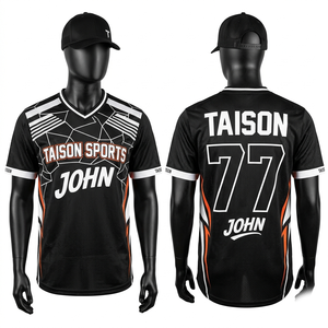 เสื้อเบสบอลผ้าโพลีเอสเตอร์ตาข่ายระบายอากาศ พรีเมียม 150 GSM สีเทา-ดำ ดีไซน์ลายปักโลโก้แบบกำหนดเอง - Product Image 2