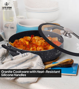 Premium Granite Non-Stick Shallow <b>Pot</b> with Glass Lid and Silicone Rim - Product Image 5