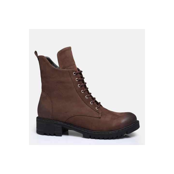 Large Size Women's Boots Genuine Nubuck Leather Brown 41-42-43