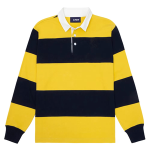 Chemise à manches longues de rugby classique Impression de logo personnalisé Matériau en coton lourd avec contraste de col et motif à rayures - Product Image 4