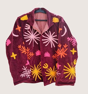 เสื้อโค้ทกำมะหยี่ปักลายดอกไม้สำหรับผู้หญิงไซส์ใหญ่ ทรงเปิดด้านหน้า สไตล์โบฮีเมียน แขนยาว เหมาะสำหรับใส่ในฤดูใบไม้ร่วง - Product Image 1