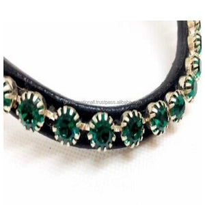 Banda de ceja de cristal de Esmeralda, cadena de metal ostentosa verde, banda Ecuestre para caballo - Product Image 6