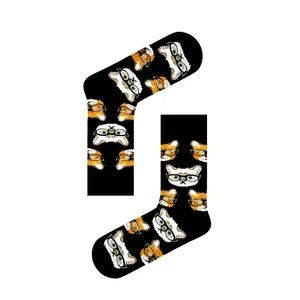 <b>Black</b> Nylon Spandex Casual <b>Socks</b> Cats Wearing Glasses Pattern One Size Free Breathable Knitted for Daily Use Winter Crew/Ankle - Product Image 1