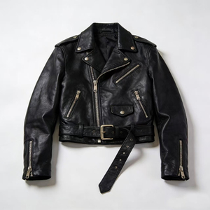 Chaqueta de Motociclista de Cuero Genuino para Hombre, Corte Ajustado, Cierre de Cremallera Corta, Cuello Camisero, Prenda Exterior de Cuero Personalizada - Product Image 1