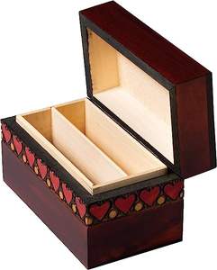 Boîte en bois à quatre cartes Joker faite à la main avec intérieur rouge, peut contenir deux jeux de cartes - Product Image 6