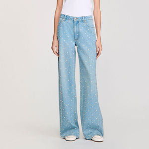 Nouveau design tendance, pantalon baggy en jean pour femmes avec strass, coupe ample, jean pour femmes avec strass - Product Image 3