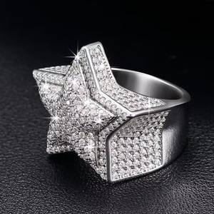 คลาสสิกและอินเทรนด์รูปดาวเต็มตัด Moissanite แหวนเพชรคอลเลกชันเครื่องประดับฮิปฮอปสีทองสำหรับปาร์ตี้และของขวัญ - Product Image 5