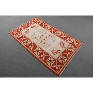 Vintage Small Rug 2.7x4.4 ft (83x135 cm), Turkish <b>Red</b> Patchwork <b>Wool</b> Rug - Product Image 2
