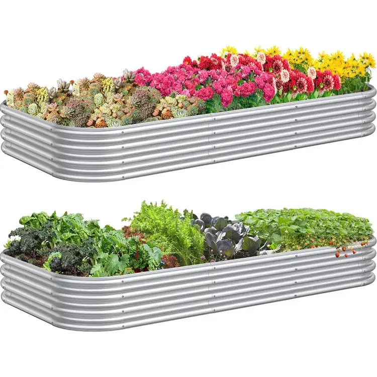 야채를 위한 금속 제기 정원 침대, 꽃, 허브 키가 큰 강철 대형 화분 상자 OEM 야외 ODM 아연 도금 장식 디자인