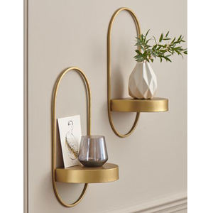 Trending Hanging Metal Half Round Shaped Metal Wall Mount Shelf Iron Wall Shelf Gold W/O Florero Wall Hecho a mano - Product Image 2