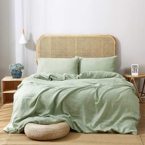 Juego de funda nórdica de algodón orgánico 100% de tamaño Queen 200TC edredón de 3 piezas ropa de cama de lino francés lavado a la piedra cómodo para el hogar Hotel - Product Image 1