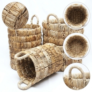 Natural Banana Bark <b>Storage</b> <b>Basket</b> Set Iron Frame <b>Stacked</b> Ring Arch Handle Cylinder Pot Planter Pure Art Setup Room Decor Craft - Product Image 3