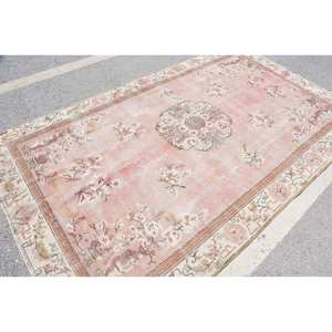 Tapis Vintage Turc Grand 6.2 X 10.4ft Rose Beige Laine Abstraite Patchwork Design pour Couloir Forme Rectangulaire Tapis de Chambre en Latex - Product Image 3