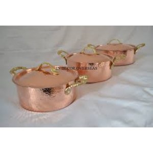 Customized Shape And Logo Available Hammered Texture Copper Antique Finished Heavy Duty Metal Fancy Ruffoni Casseroles Supplies - Product Image 5