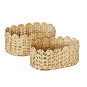 ISLA Paniers de rangement élégants en rotin naturel à bord festonné ovale pour l'organisation polyvalente du bureau à domicile et des présentoirs de vente au détail (ensemble 2) - Product Image 4