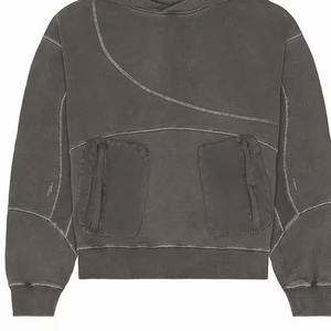 Sudadera con capucha de manga larga de puntada de contraste personalizada de alta calidad para hombres bolsillos con cremallera inclinada lateral lavado pesado para la temporada de invierno OEM - Product Image 5