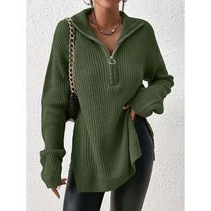 Women's Zip-Front <b>Mock</b> <b>Neck</b> Knit Sweater-Slim Fit Breathable & Warm Summer <b>Top</b> - Product Image 1